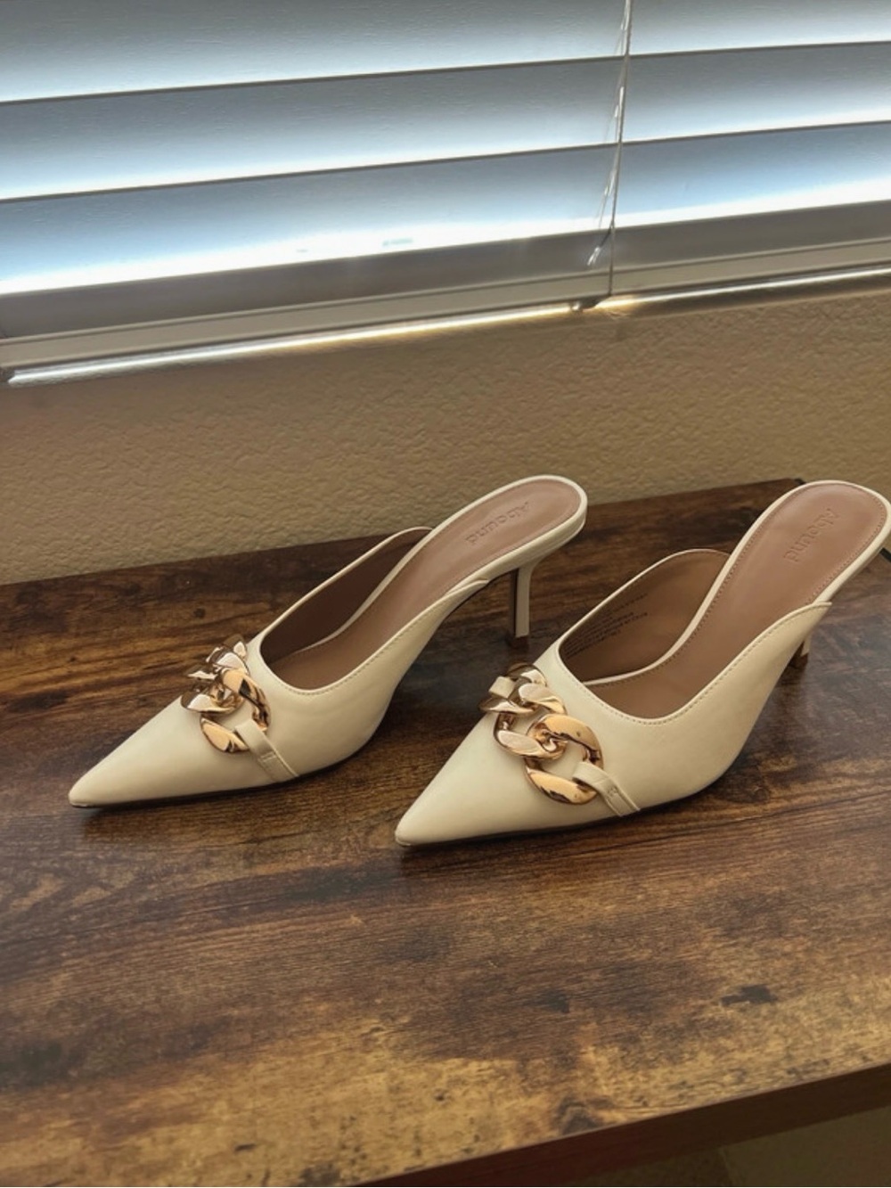 Abound Cream Pointed-Toe Mules with Gold Chain Accent